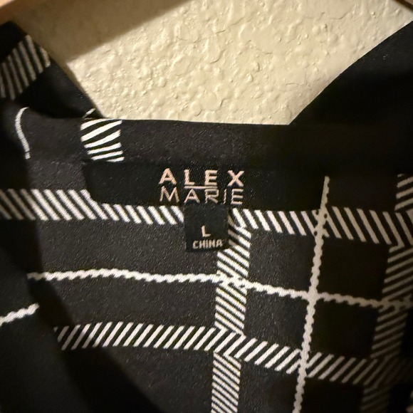 Alex Marie Paulina Blouse Black Ivory Plaid Tie Neck Long Sleeve Women L - Picture 4 of 8